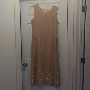 -Vintage Jack Mulqueen NY linen blend lined w slit side zip lagenlook maxi dress